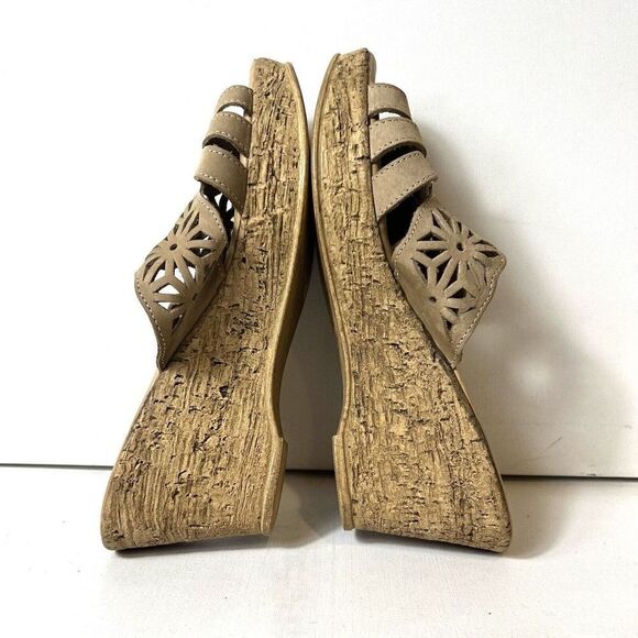 Spring Step Sandals Womens EU 41 US 10.5 Wedge Tan Cutout Leather Casual Slip On - Picture 6 of 10